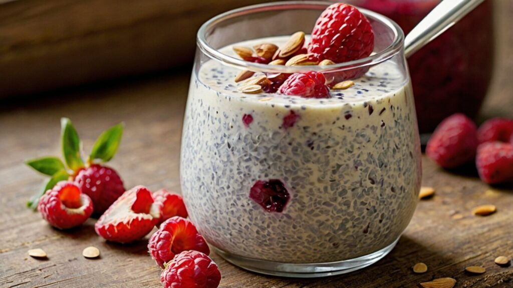 Ingredients for healthy chia pudding blend