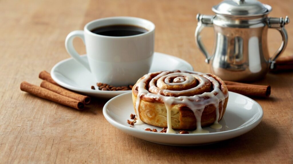 A close-up of a single healthy cinnamon roll being pulled apart