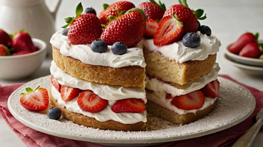 Fresh strawberries and almond flour ingredients on a kitchen counter