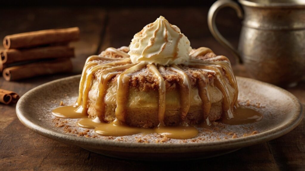 A close-up of ground cinnamon and fresh cream cheese being mixed together