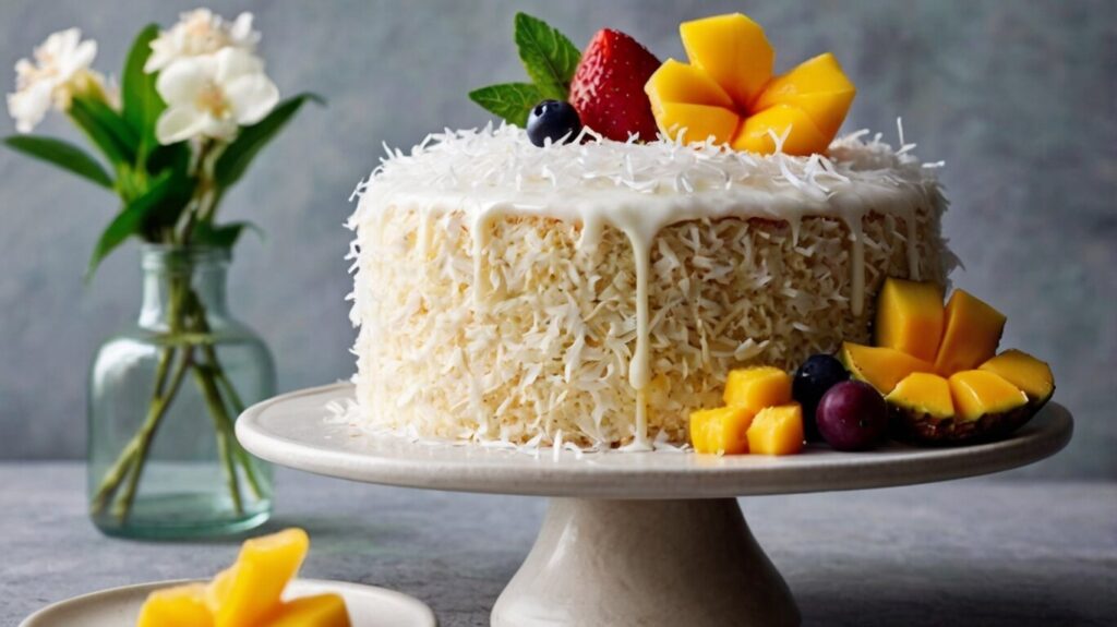 Ingredients for a healthy coconut cake including yogurt, coconut oil, and shredded coconut