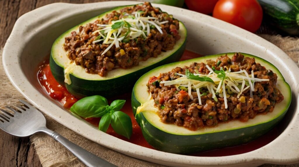 Fresh zucchinis and lean ground meat prepared for cooking