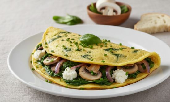Ingredients for the fitness spinach and mushroom omelette