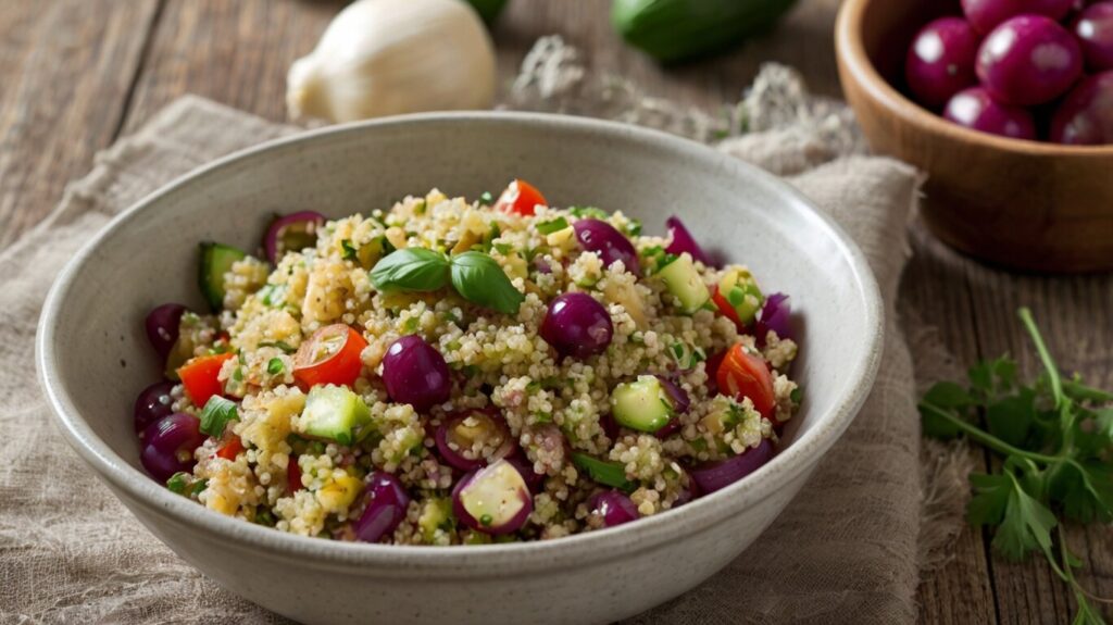 Ingredients for the fitness quinoa and vegetable salad