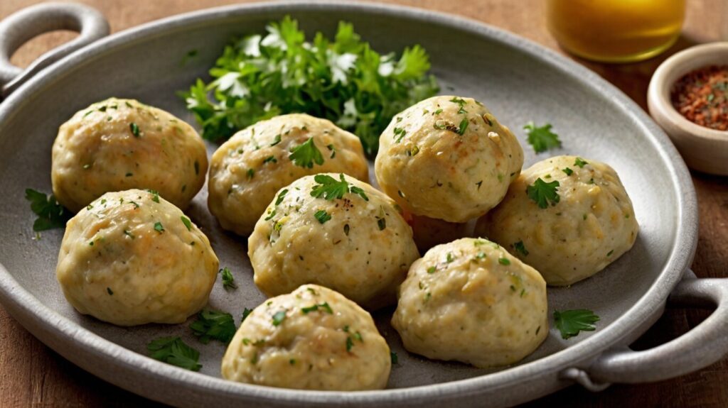 Delicious roasted chickpea dumplings, a healthy and protein-rich snack, perfect for any time of the day. Enjoy these baked chickpea balls with a Greek yogurt dip for a nutritious treat.