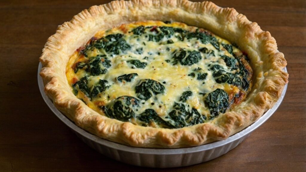 "Indulge in a savory Spinach and Cottage Cheese Quiche, featuring a flaky pre-made crust, fresh spinach, creamy cottage cheese, and a blend of flavorful seasonings. Perfect for a delicious breakfast or brunch!"