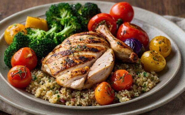 Delicious and Nutritious: Unleash the Flavor with Grilled Chicken, Quinoa, and Roasted Vegetables!