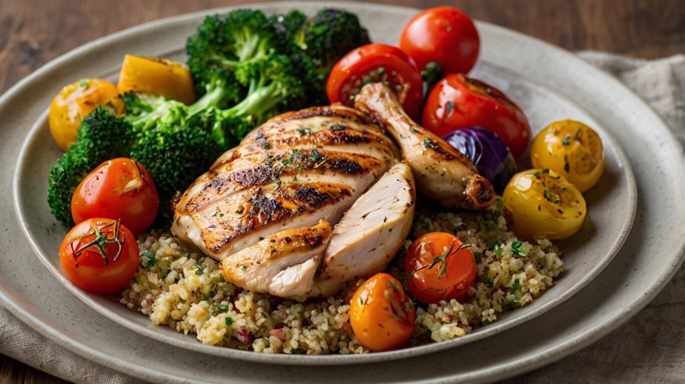 Delicious and Nutritious: Unleash the Flavor with Grilled Chicken, Quinoa, and Roasted Vegetables!